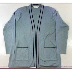 Misook Womens Open Front Cardigan Light Blue Black Trim Size Large